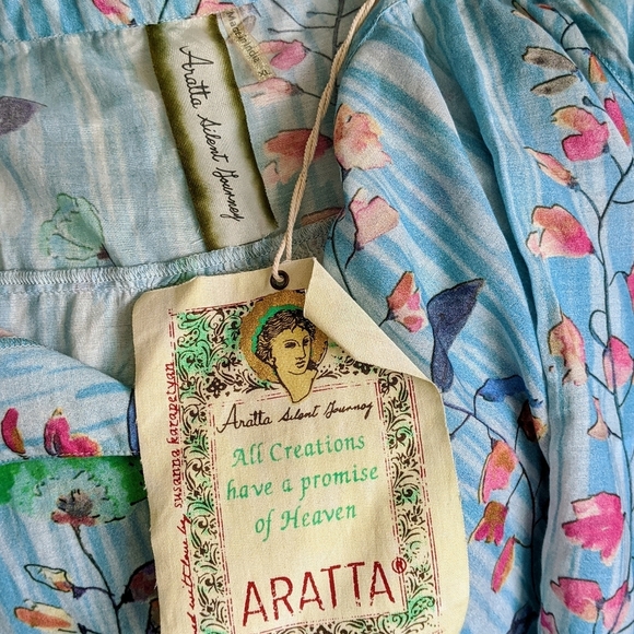 Aratta Sleeveless Top Neck Tie Closure Tassel Lightweight Floral Blue XL NWT - Picture 14 of 16